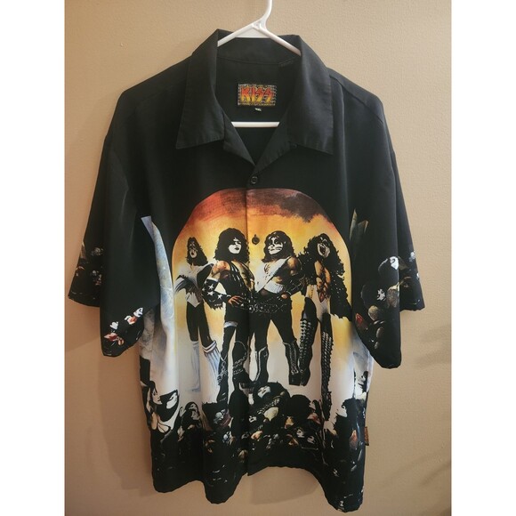 Vintage Dragonfly 2001 Kiss Band All Over Print Button Up Shirt Size XXL - Picture 1 of 4